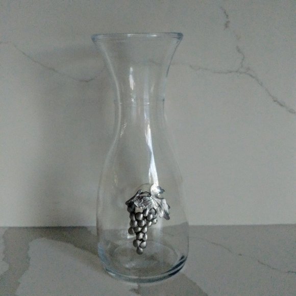 Vintage Bormioli Rocco Glass Bottle Carafe Pewter Grape Motif Italy Wine Bar 1L - Picture 1 of 7